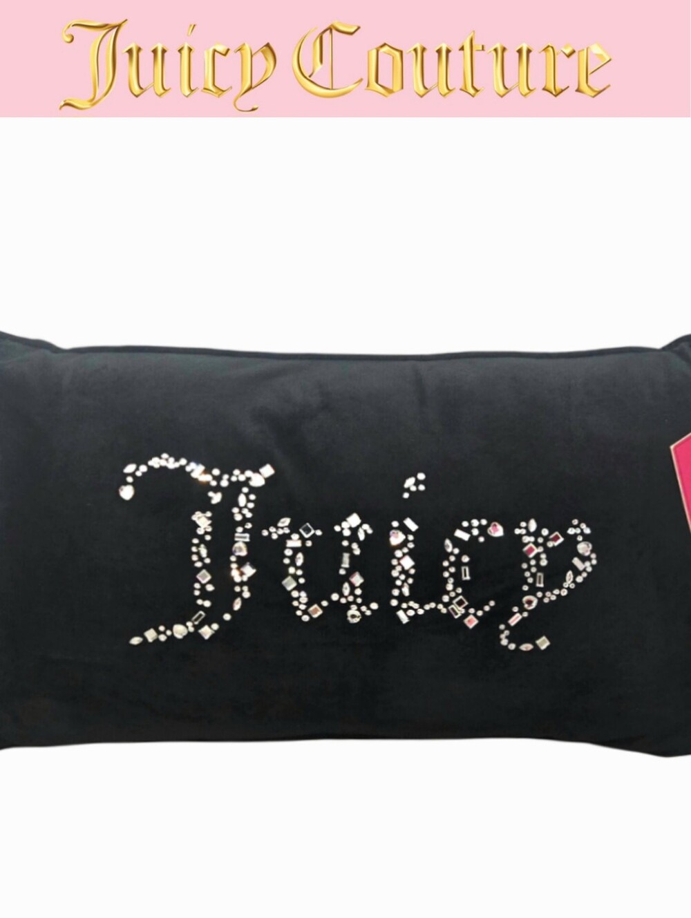 Juicy Couture Home Jeweled Logo Velour Decorative Accent Pillow